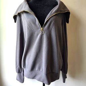 Anrabess Women's Oversized Quarter Zip High Collar Sweatershirt Small